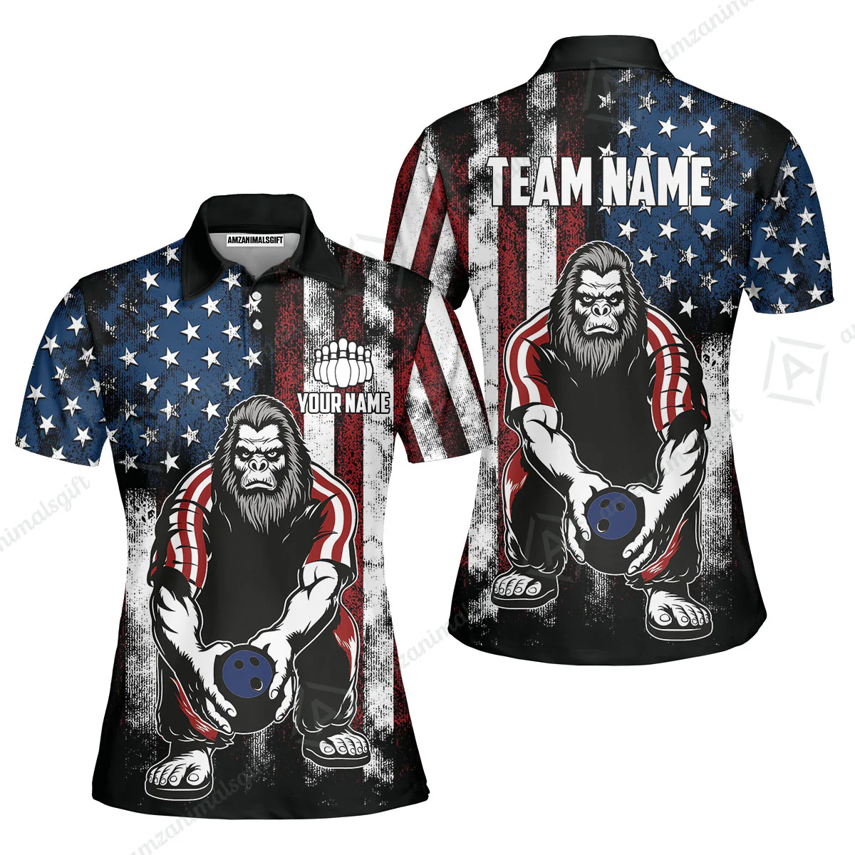 Customized Patriotic Bowling Polo Shirt, Custom Bigfoot Bowling Team Jerseys Polo Shirts, Bowling uniforms, Perfect Outfit For Bowlers - Image 4