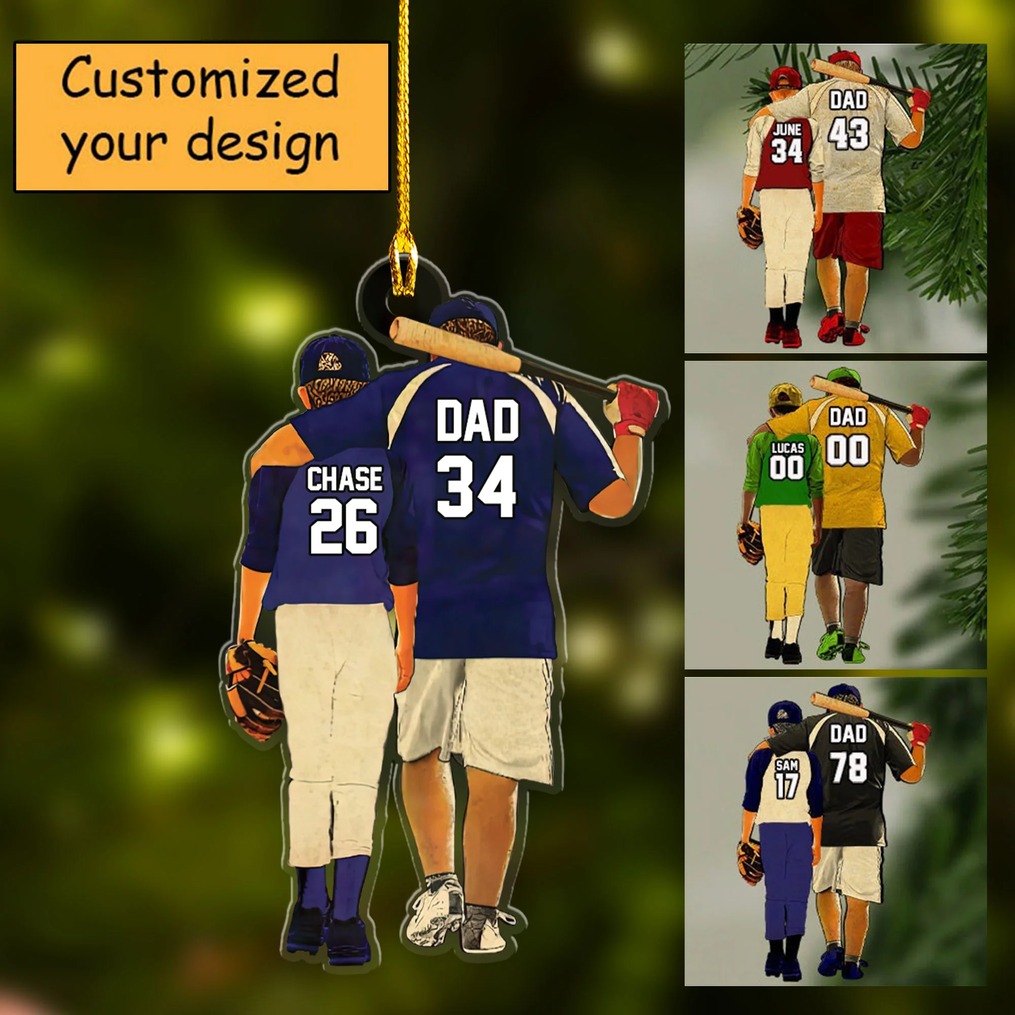 Customized Photo Baseball Players Dad & Son Christmas Acrylic Keychain Gift For Baseball Lovers Dad Son Coach - Christmas Acrylic Keychain Decor - Image 3