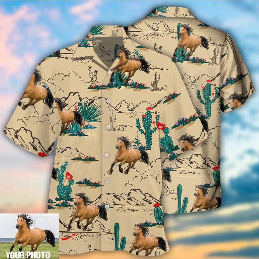Customized Photo Horse Hawaiian Shirts For Summer - Horse Desert Custom Photo Hawaiian Shirt - Perfect Gift For Men, Horse Lovers