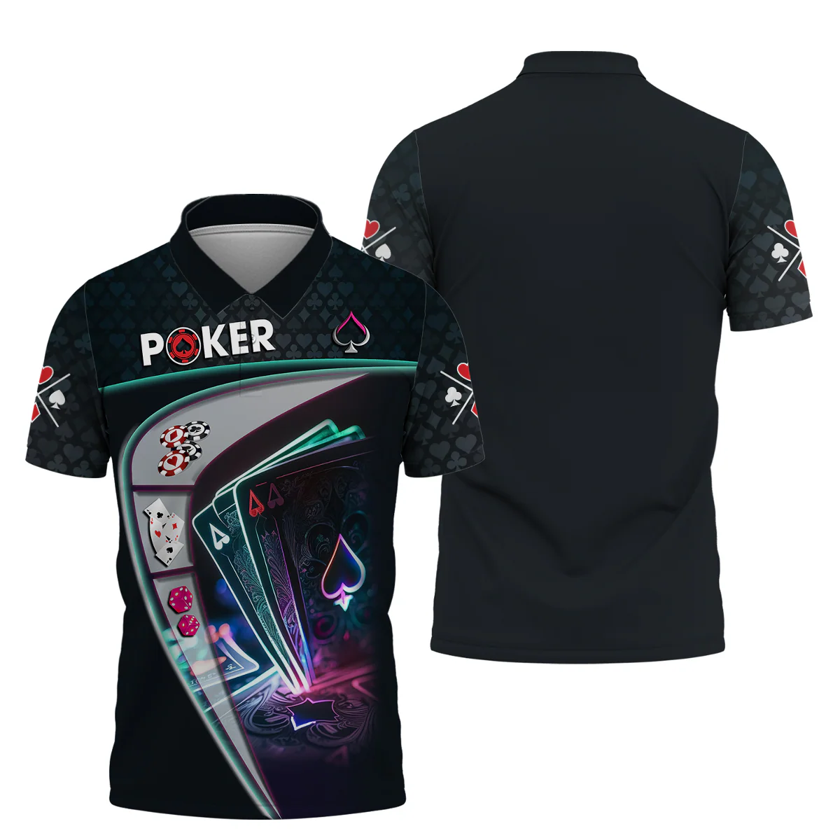Customized Poker Shirt, Neon Ace Card With Casino Chips & Dice Shirts, Perfect Outfit For Poker Players - Image 2