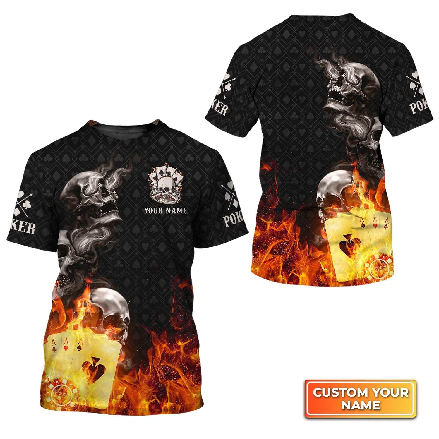 Customized Poker Shirt, Poker Four Of A Kind Aces Skull On Fire Shirts, Perfect Outfit For Poker Players - Image 2