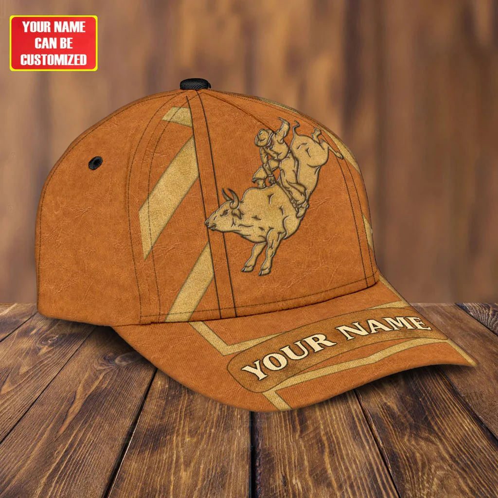 Customized Rodeo Baseball Caps Hat, Bull Riding Orange Pattern Baseball Caps, Best Hat Gift For Rodeo, Bull Riding - Image 2