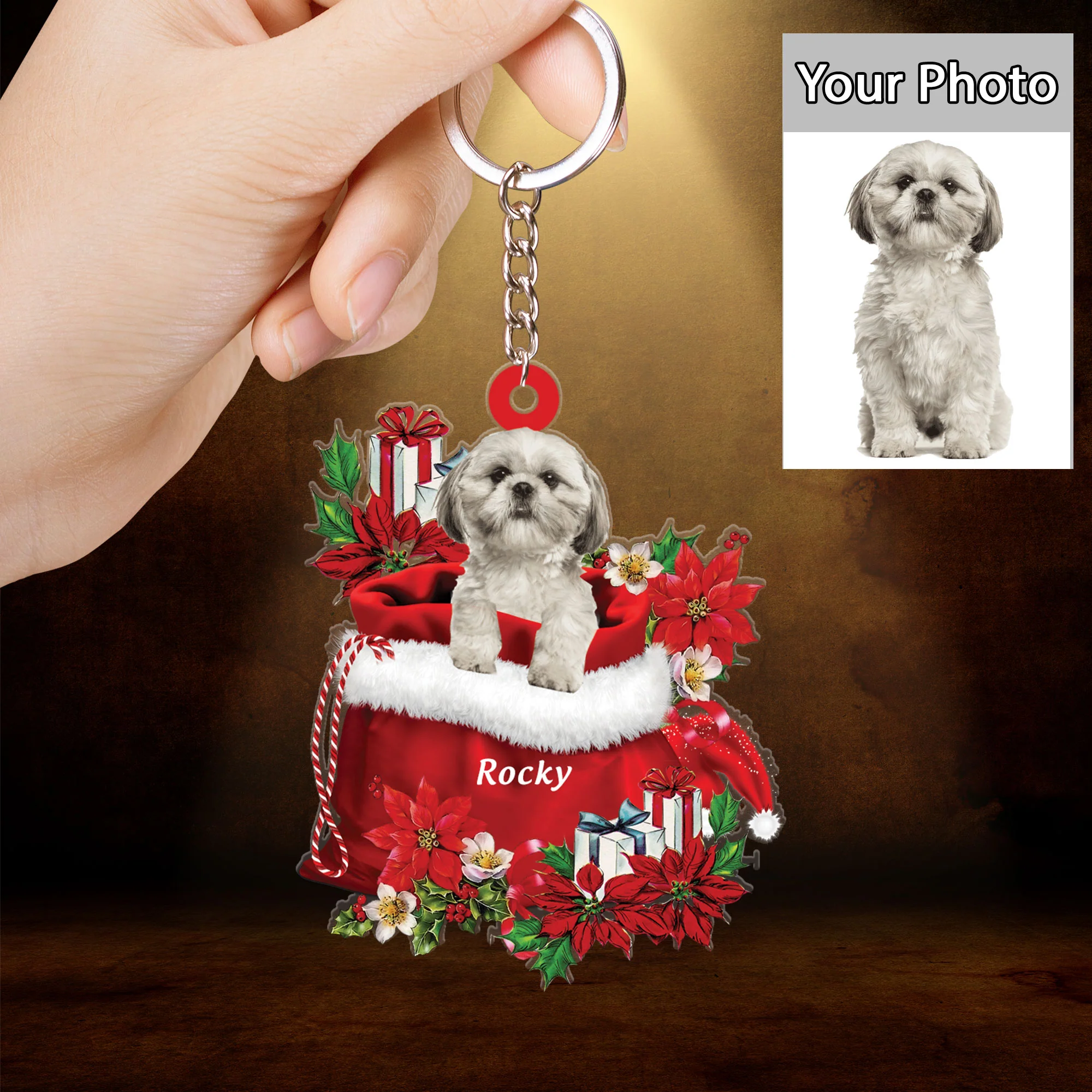 Customized Shih Tzu In Red Gift Bag Acrylic Christmas Ornament, Personalized Christmas Gift For Dog Lovers, Dog Mom - Image 3