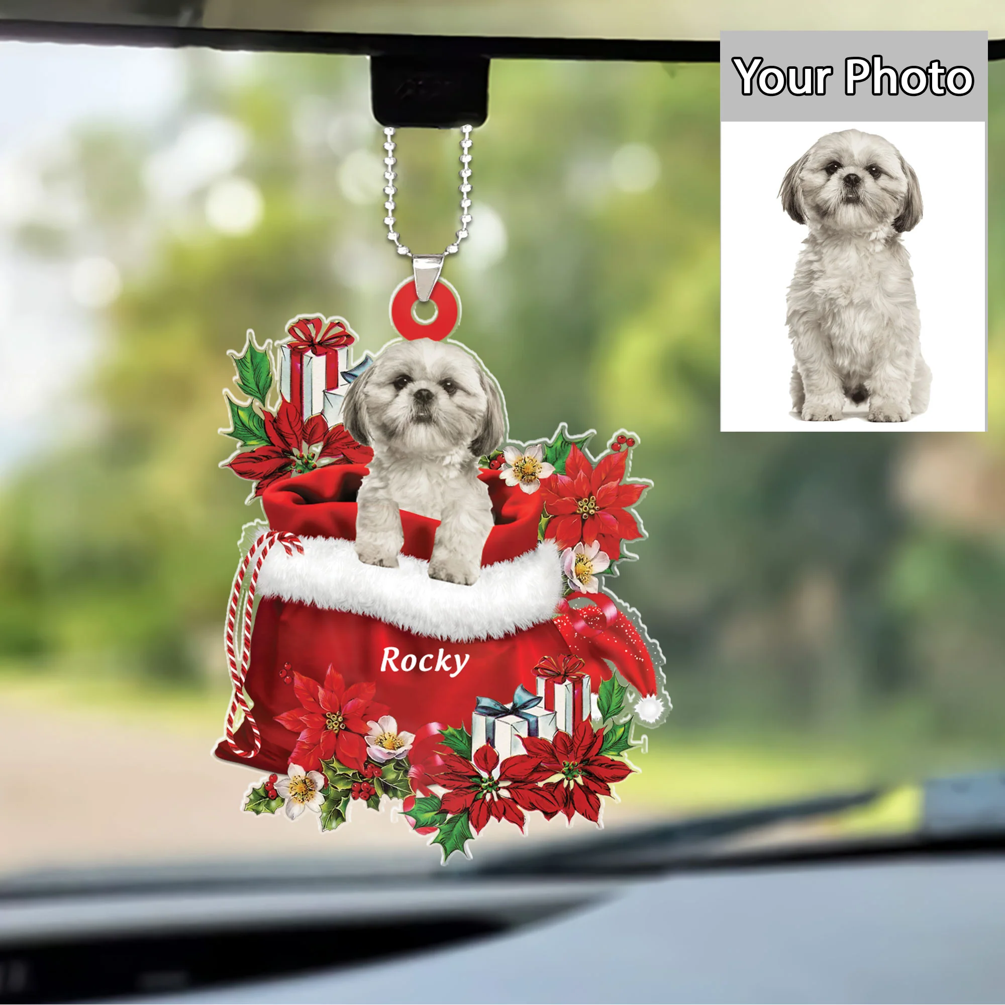 Customized Shih Tzu In Red Gift Bag Acrylic Christmas Ornament, Personalized Christmas Gift For Dog Lovers, Dog Mom - Image 4