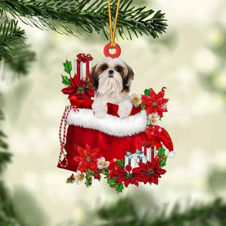 Customized Shih Tzu In Red Gift Bag Acrylic Christmas Ornament, Personalized Christmas Gift For Dog Lovers, Dog Mom - Image 5