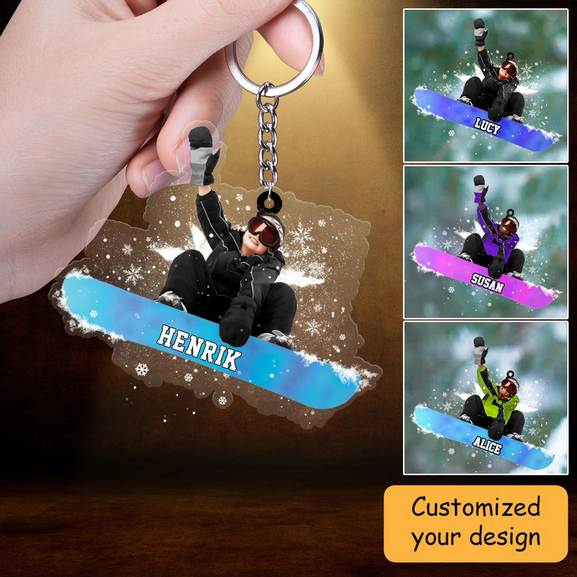 Customized Snowboarding Boy, Skiing Boy Christmas Acrylic Keychain, Gift For Snowboarding Lovers - Image 2