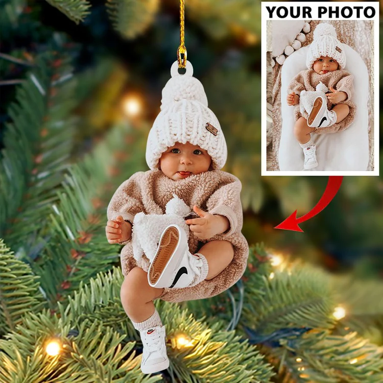 Cute Baby Photo Ornament For Holiday, Custom Photo Shape Acrylic Ornament - Image 2