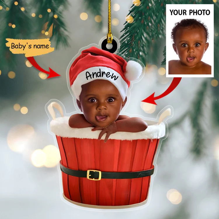 Cute Baby Santa Ornament Custom Name Christmas Acrylic Ornament - Image 3