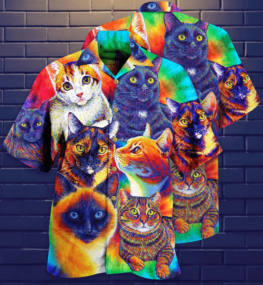 Cute Cat Aloha Hawaiian Shirt For Summer, Best Cat Colorful All My Soul Hawaiian Shirts Outfit For Men Women, Friend, Team, Cat Lovers - Image 2