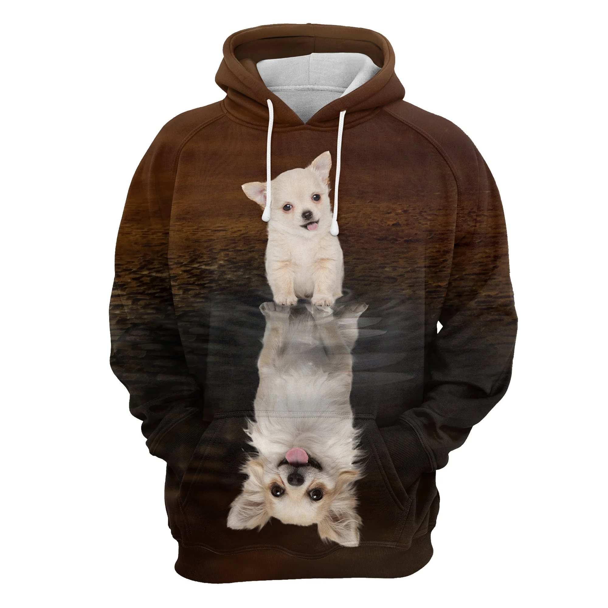 Cute Chihuahua Reflection Pullover Premium Brown Hoodie, Perfect Outfit For Men And Women On Christmas New Year Autumn Winter