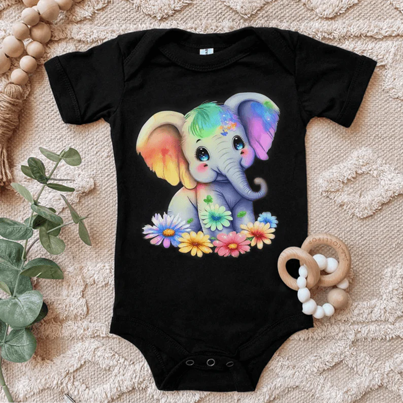 Cute Elephant Baby Onesies, Cute Baby Elephant, Watercolour Newborn Onesies - Perfect Gift For Baby, Baby Gift Onesie