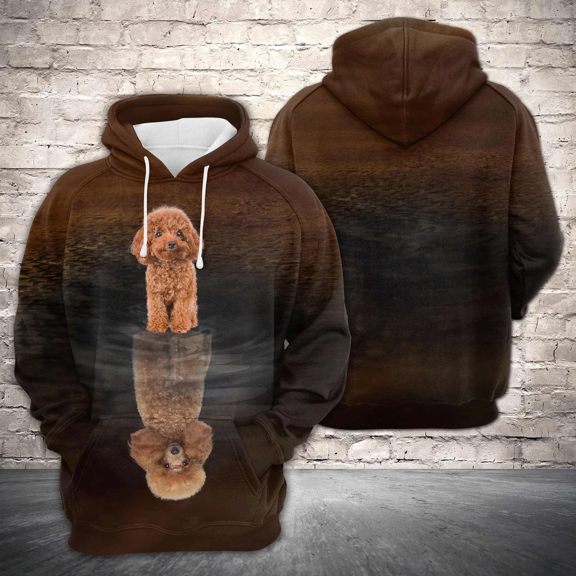 Cute Poodle Dog Reflection Pullover Premium Brown Hoodie, Perfect Outfit For Men And Women On Christmas New Year Autumn Winter