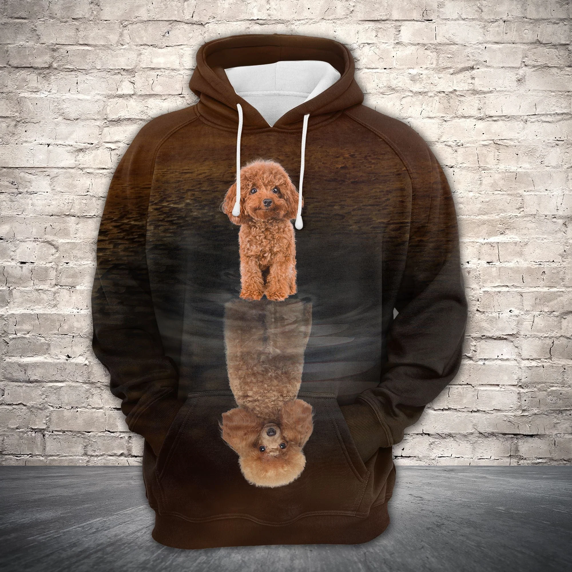 Cute Poodle Dog Reflection Pullover Premium Brown Hoodie, Perfect Outfit For Men And Women On Christmas New Year Autumn Winter - Image 2