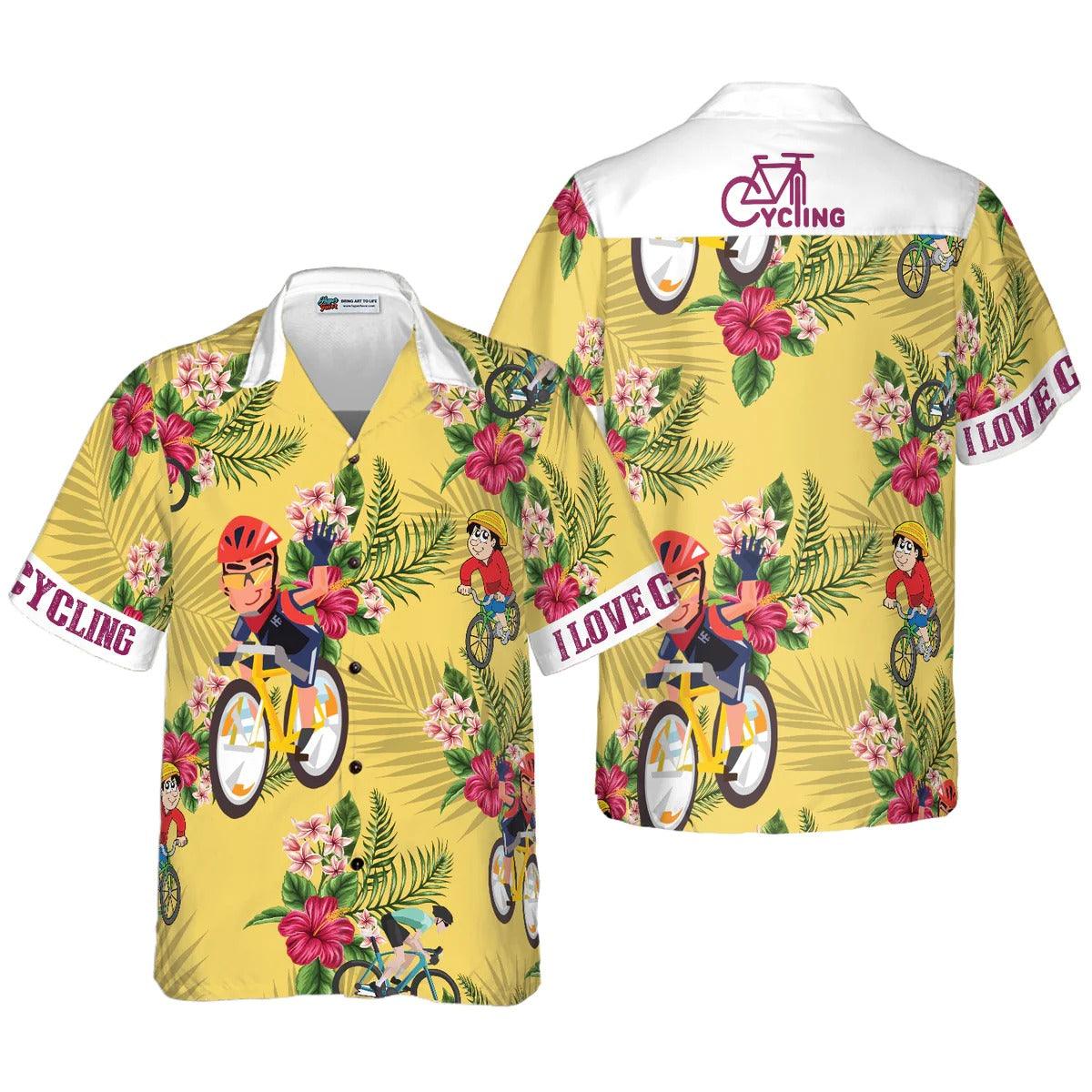 Cycling Hawaiian Shirt, Cycling Aloha Shirt, Tropical Pattern Hawaiian Shirt - Perfect Gift For Men Women, Friends, Family, Beach Lover