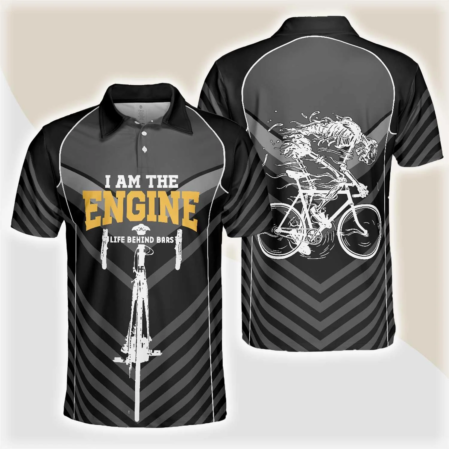 Cycling Men Polo Shirt - I Am The Engine Cycling Polo Shirt, Skeleton Cyclist Polo Shirt, Best Cycling Shirt For Men