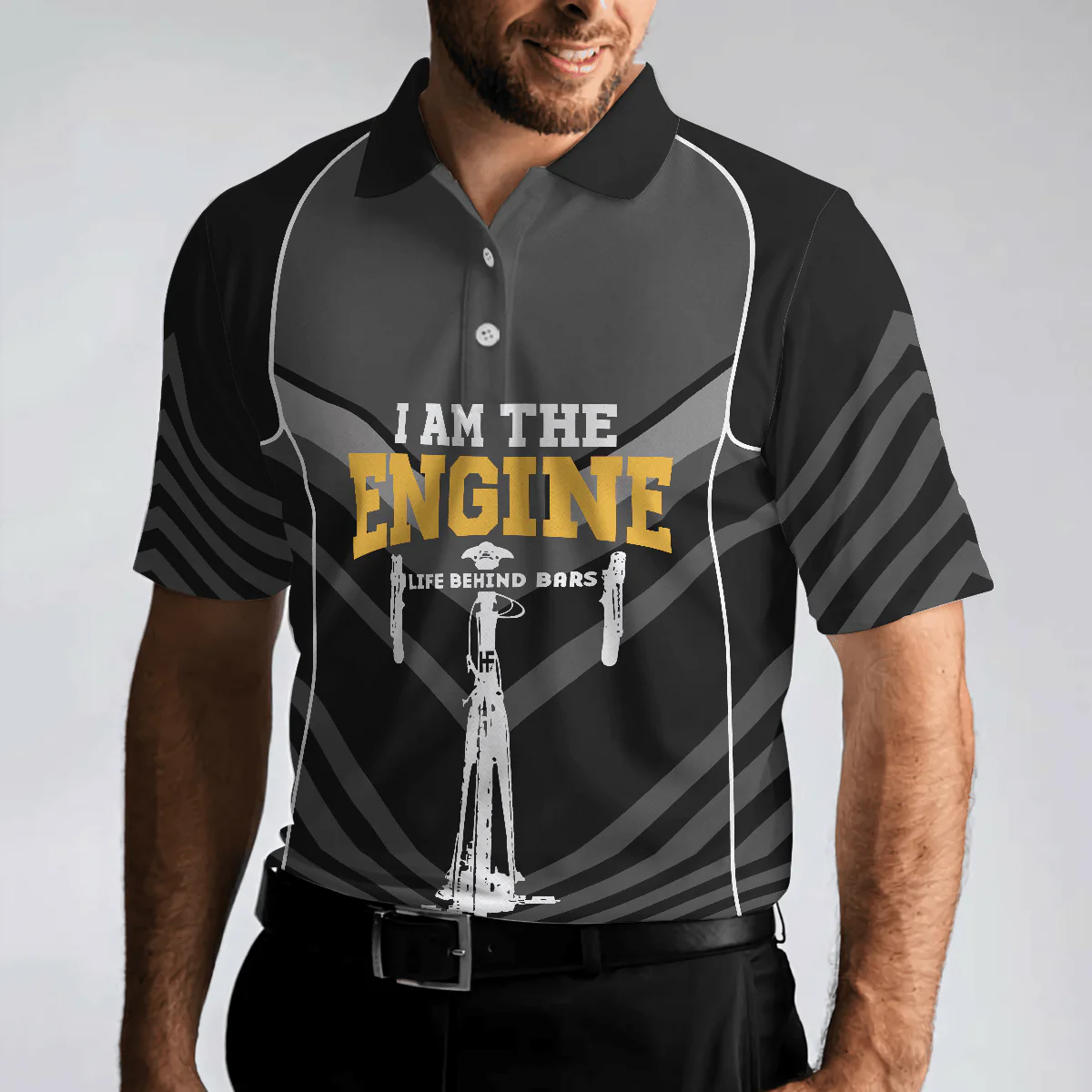 Cycling Men Polo Shirt - I Am The Engine Cycling Polo Shirt, Skeleton Cyclist Polo Shirt, Best Cycling Shirt For Men - Image 6