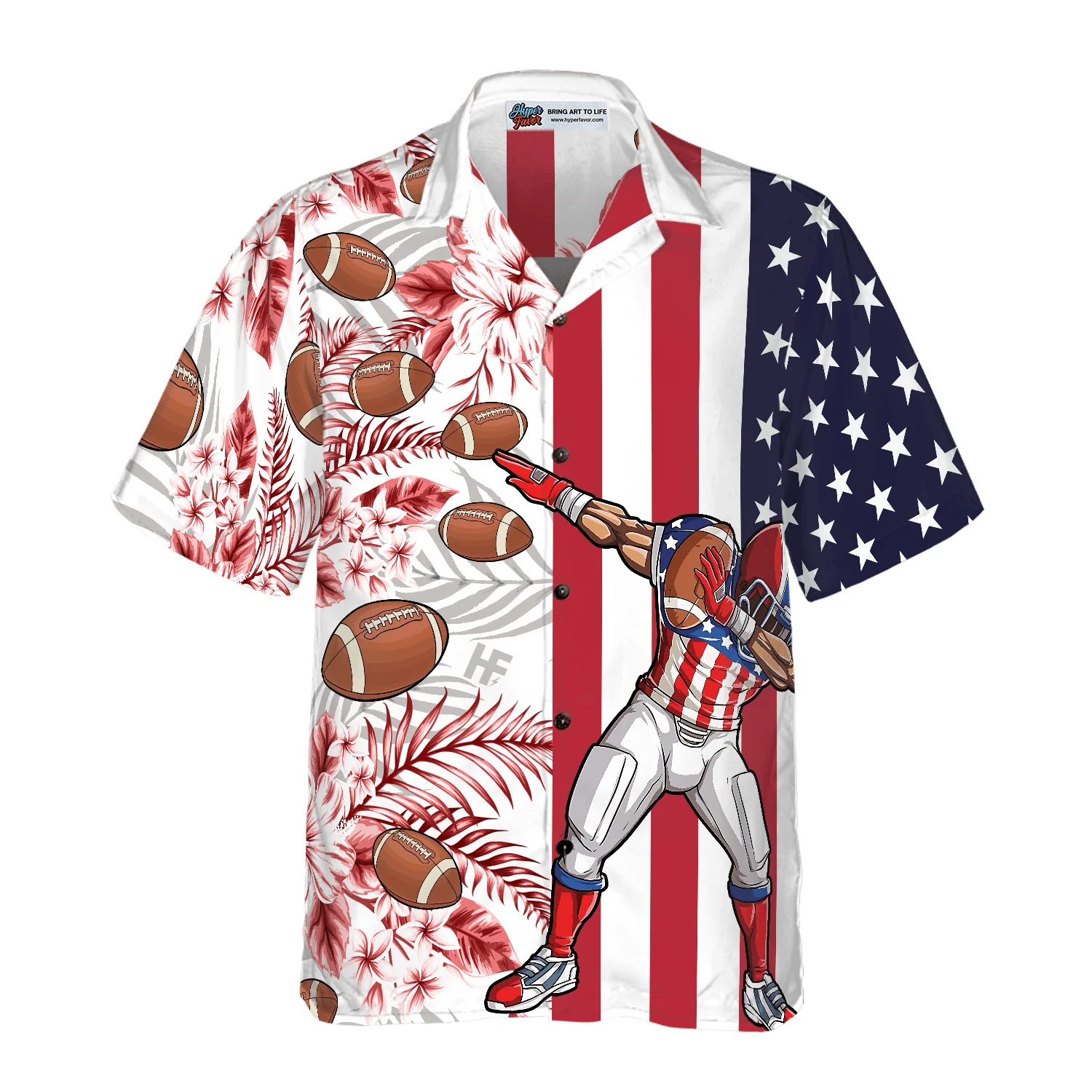 Dabbing Football American Flag Tropical Aloha Hawaiian Shirt For Summer, Colorful Hawaiian Shirt Outfit For Men Women, Gift For Friend, Team, Family - Image 3