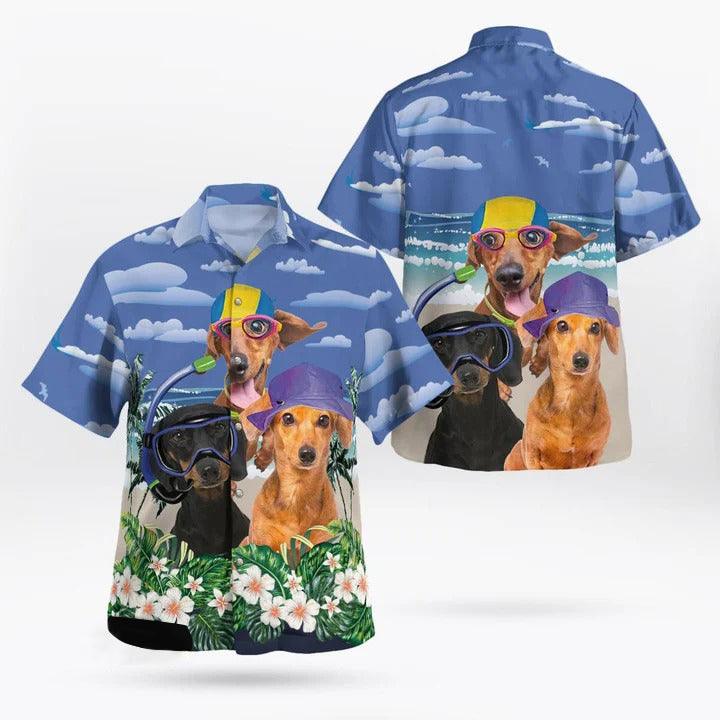 Dachshund Aloha Hawaiian Shirt - Dog dive Tropical Leaves Hawaiian Shirt For Summer - Perfect Gift For Dog Lovers Friend, Family