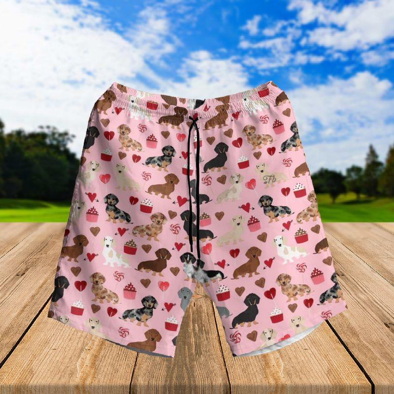Dachshund Aloha Hawaiian Shirts For Summer, Cartoon Pattern Hawaiian Set For Men Women, Valentine Gift For Husband Wife, Boyfriend, Girlfriend, Couple - Image 3