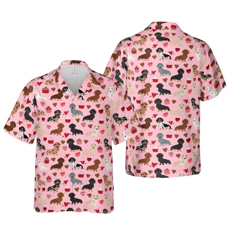 Dachshund Aloha Hawaiian Shirts For Summer, Cartoon Pattern Hawaiian Set For Men Women, Valentine Gift For Husband Wife, Boyfriend, Girlfriend, Couple - Image 4