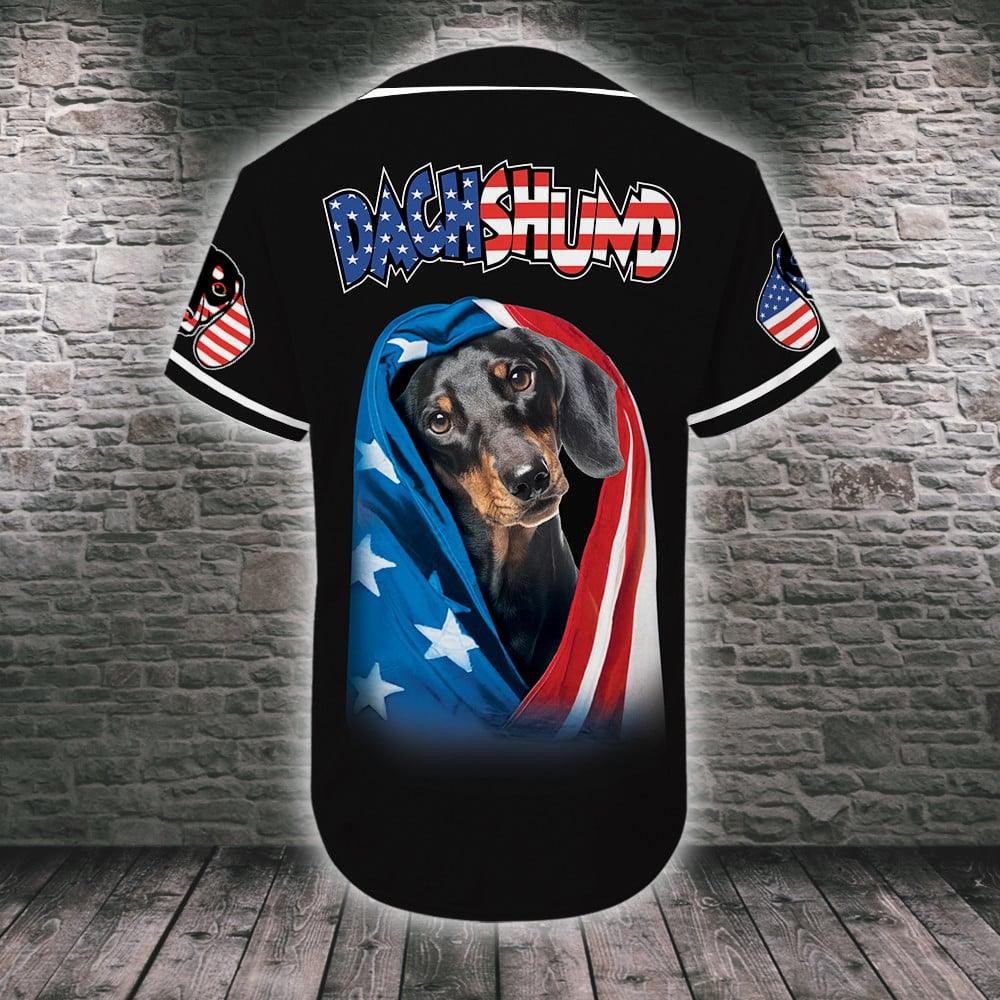 Dachshund Custom Name Baseball Jersey, Personalized Dachshund American Flag Baseball Tee Jersey Shirt Men Women, Gift For Dog Lovers, Dad Mom Dog - Image 3
