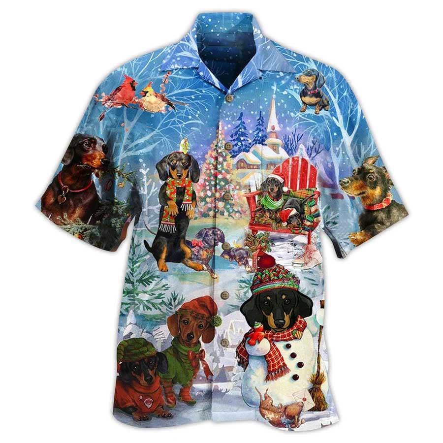 Dachshund Hawaiian Shirt, Dog Christmas Aloha Hawaiian Shirt For Summer, Through The Snow Merry Hawaiian Shirt, Gift For Dog Lover, Friends - Image 2