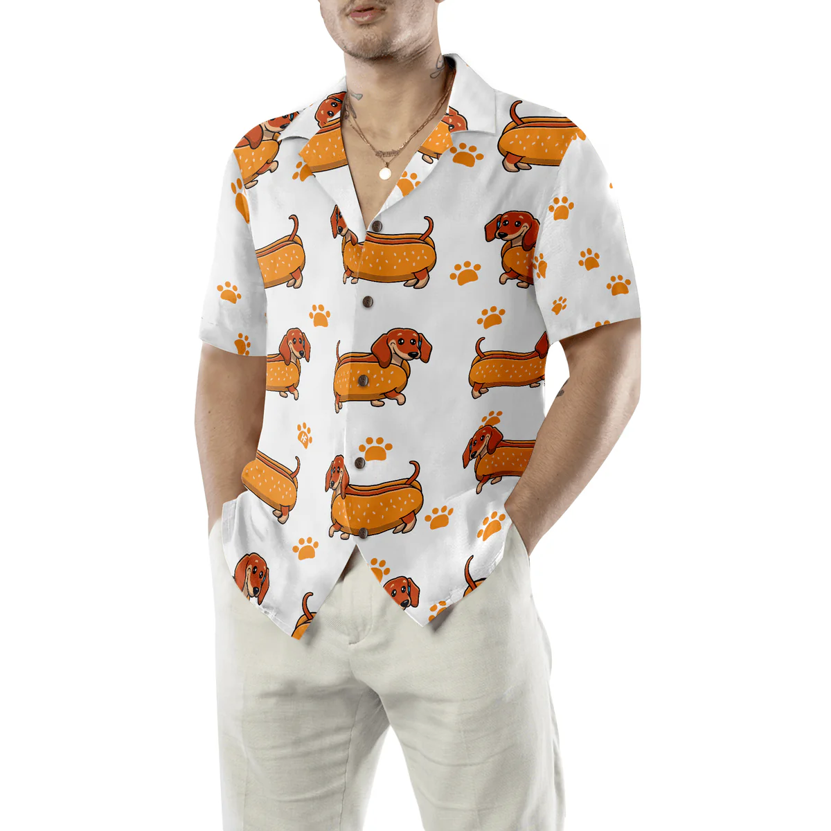 Dachshund Hawaiian Shirt, Real Hotdog Dachshund Aloha Shirt For Men - Perfect Gift For Dachshund Lovers, Husband, Boyfriend, Friend, Family - Image 5