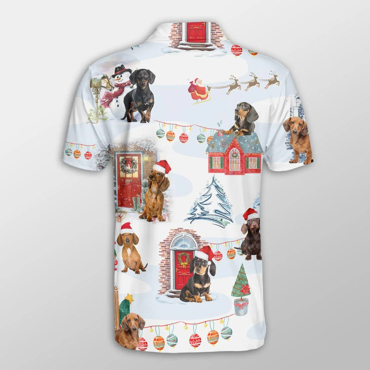 Dachshund Men Polo Shirts - Dachshund Christmas Red Door Dog Button Shirts For Men - Perfect Gift For Dachshund Lovers, Christmas Gifts - Image 3