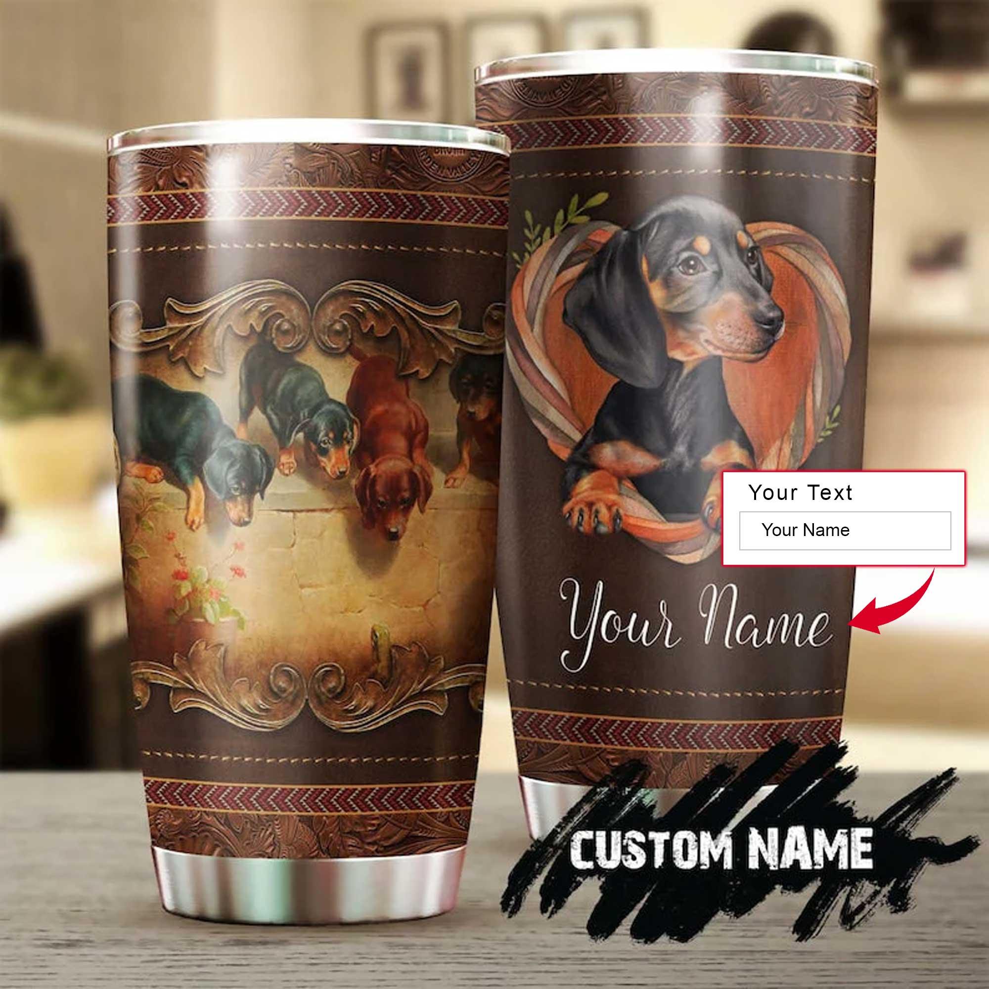 Dachshund Personalized Mother's Day Gift Tumbler - Gift For Dog Lover, Dog Mom, Dog Dad, Dog Lady - Dachshund Wooden Vintage Style Tumbler - Image 2