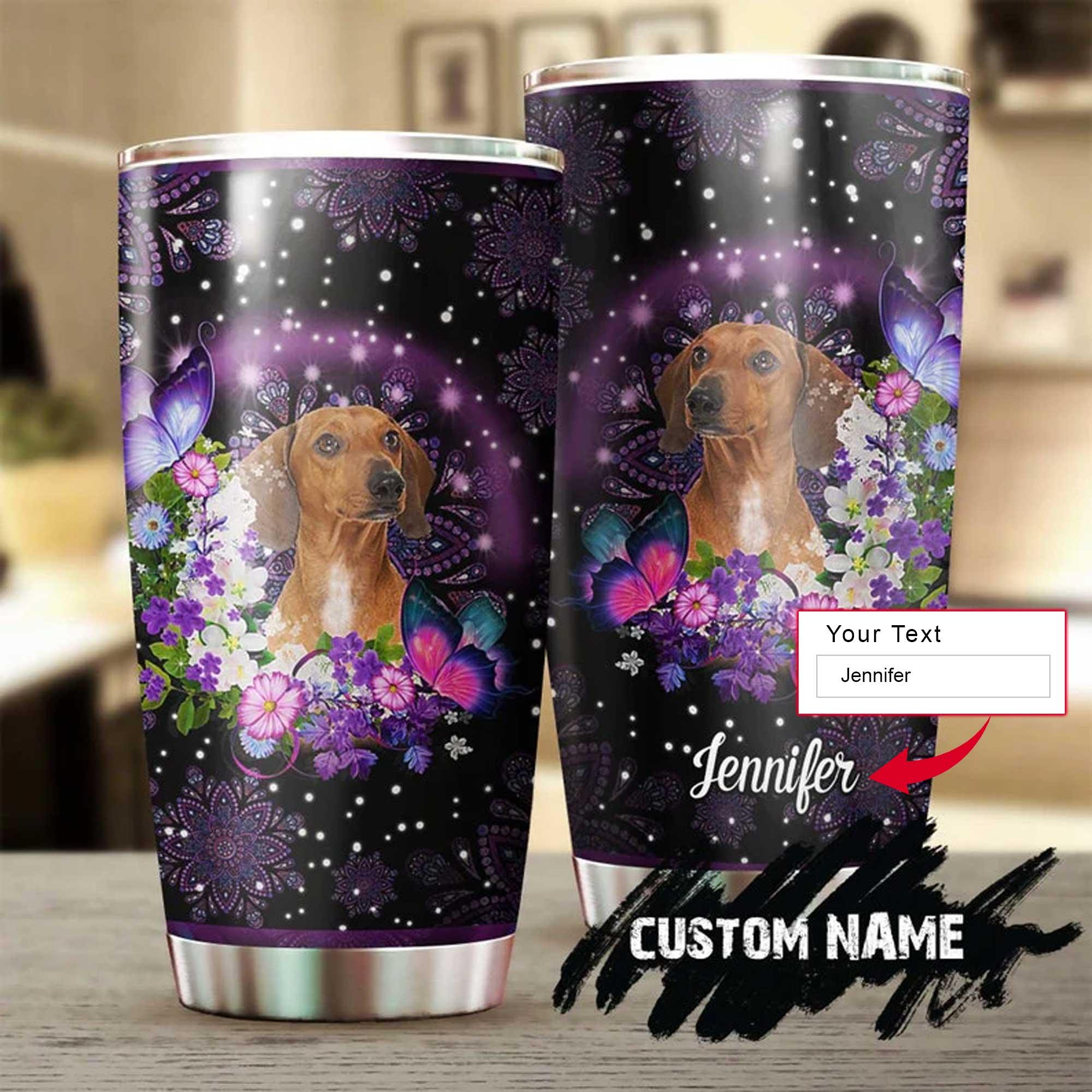 Dachshund Personalized Mother's Day Gift Tumbler - Gift For Dog Lover, Dog Mom, Dog Dad, Dog Lady - Violet Mandala Dachshund Tumbler