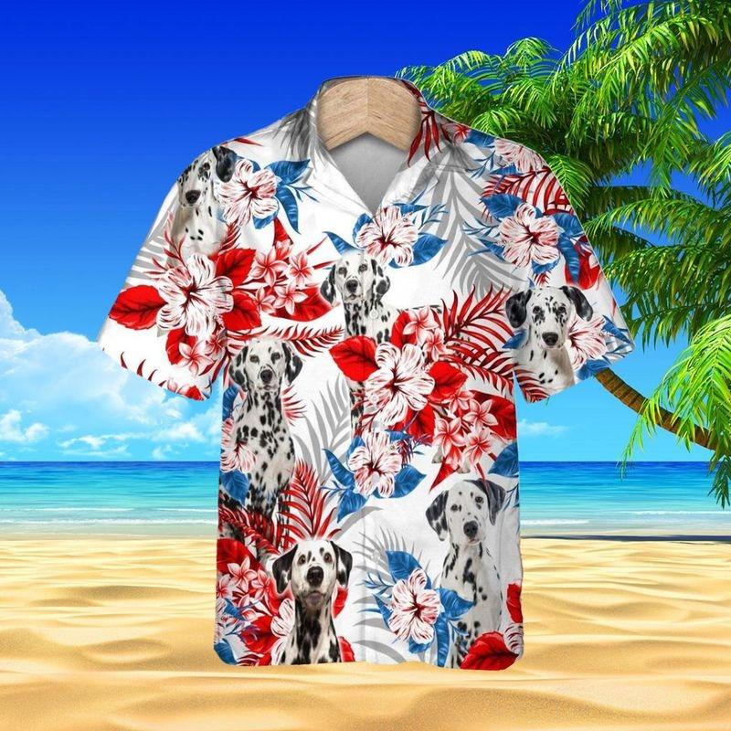 Dalmatian Aloha Hawaiian Shirt - Dalmatian In Beach Hawaiian Shirt, Tropical Leaves Hawaiian Shirt For Men & Women, Dalmatian Lover