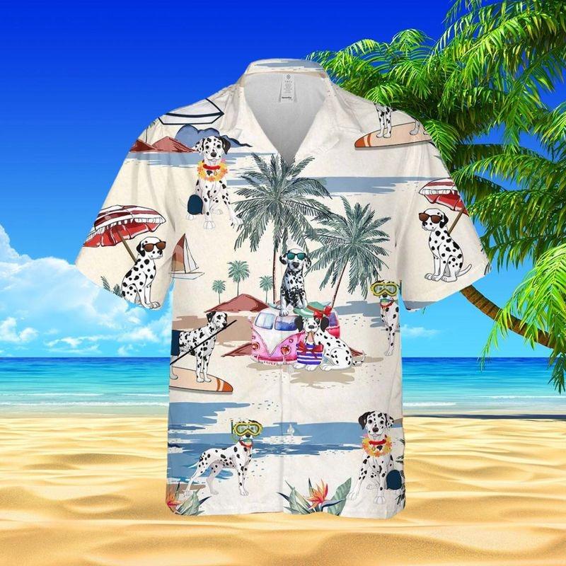 Dalmatian Aloha Hawaiian Shirt - Dalmatian In Beach Hawaiian Shirt, Tropical Leaves Hawaiian Shirt For Men & Women, Dalmatian Lover
