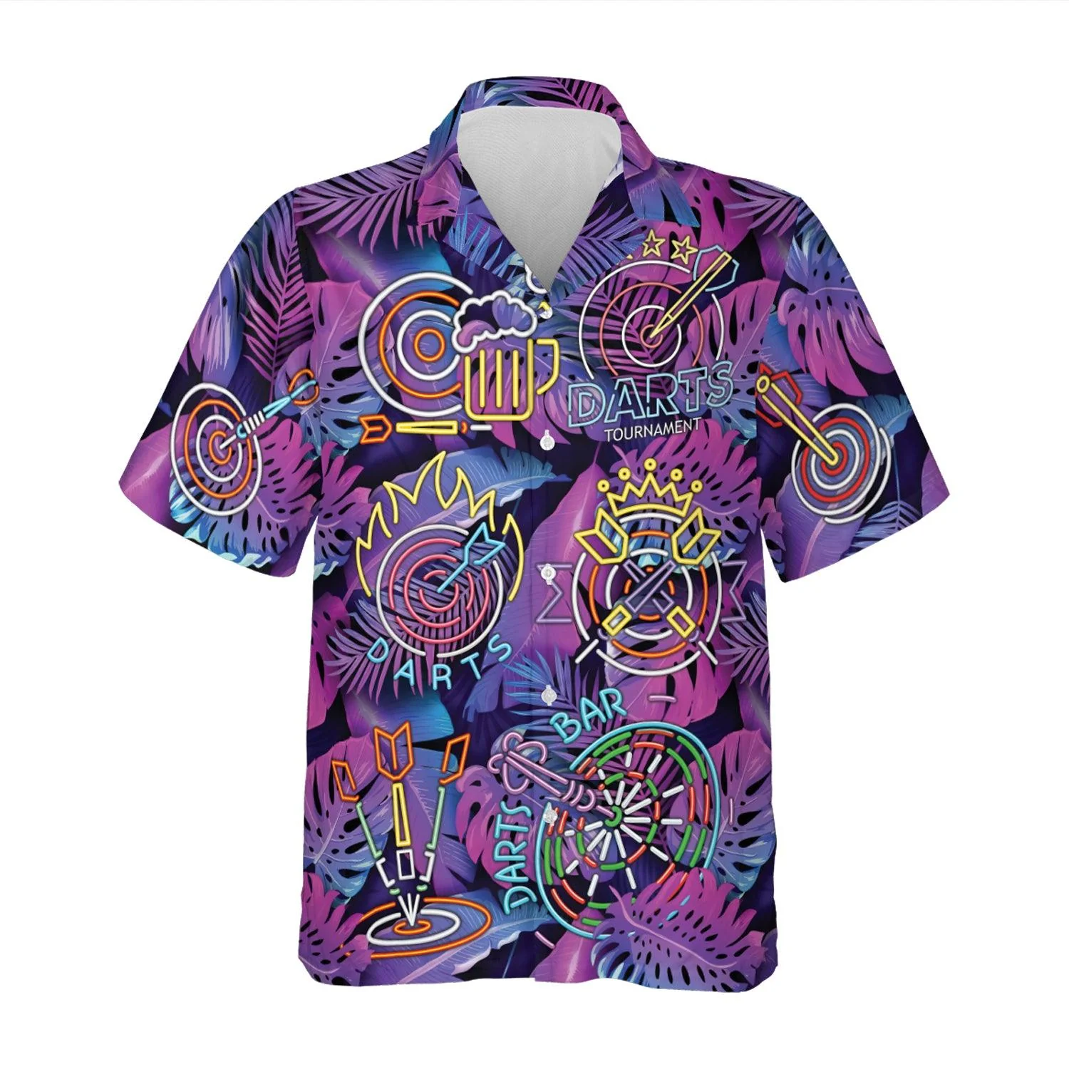 Darts Aloha Hawaiian Shirts For Summer, Dartboard Neon Tropical Palm Leaves Pattern Purple Hawaiian Shirt For Men Women, Gift For Friend, Darts Lovers - Image 2
