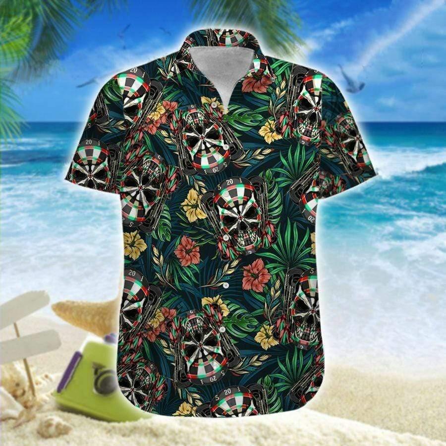 Darts Aloha Hawaiian Shirts For Summer, Skull Tropical Pattern Hawaiian Shirt Outfit For Men Women, Gift For Friend, Darts Lovers, Darts Players, Team