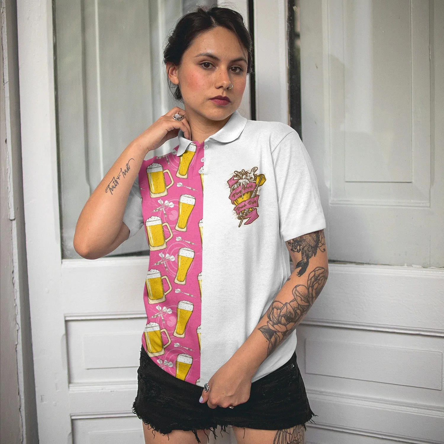 Darts And Beer Women Polo Shirt, I'm A Darts And Beer Kinda Girl, Funny Pink Women Polo Shirts, Cool Darts Gift For Beer Lovers, Ladies, Darts Lovers - Image 4