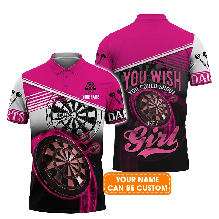 Darts Custom Men Polo Shirt, Personalized Jersey Men Polo Shirt For Darts Team Player Tad, Darts Lovers, You Wish You Could Shoot Like A Girl - Image 2