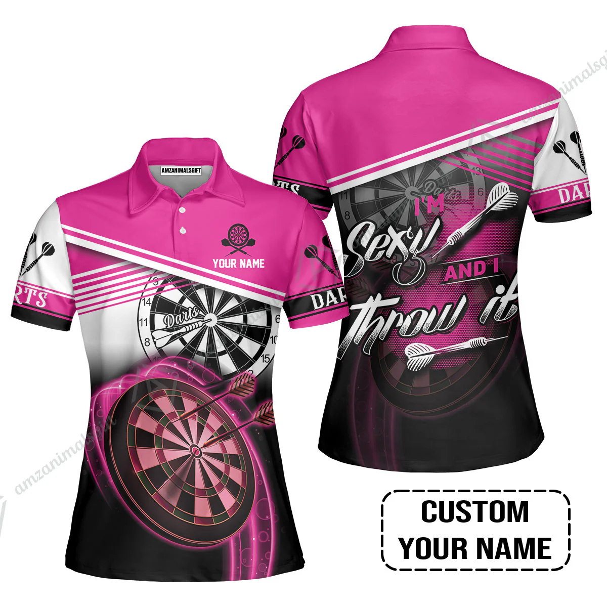 Darts Custom Name Aloha Hawaiian Shirt For Summer, Pink Dart Board Personalized Hawaiian Shirt, Gift For Darts Team Players, I'm Sexy And I Throw It - Image 5