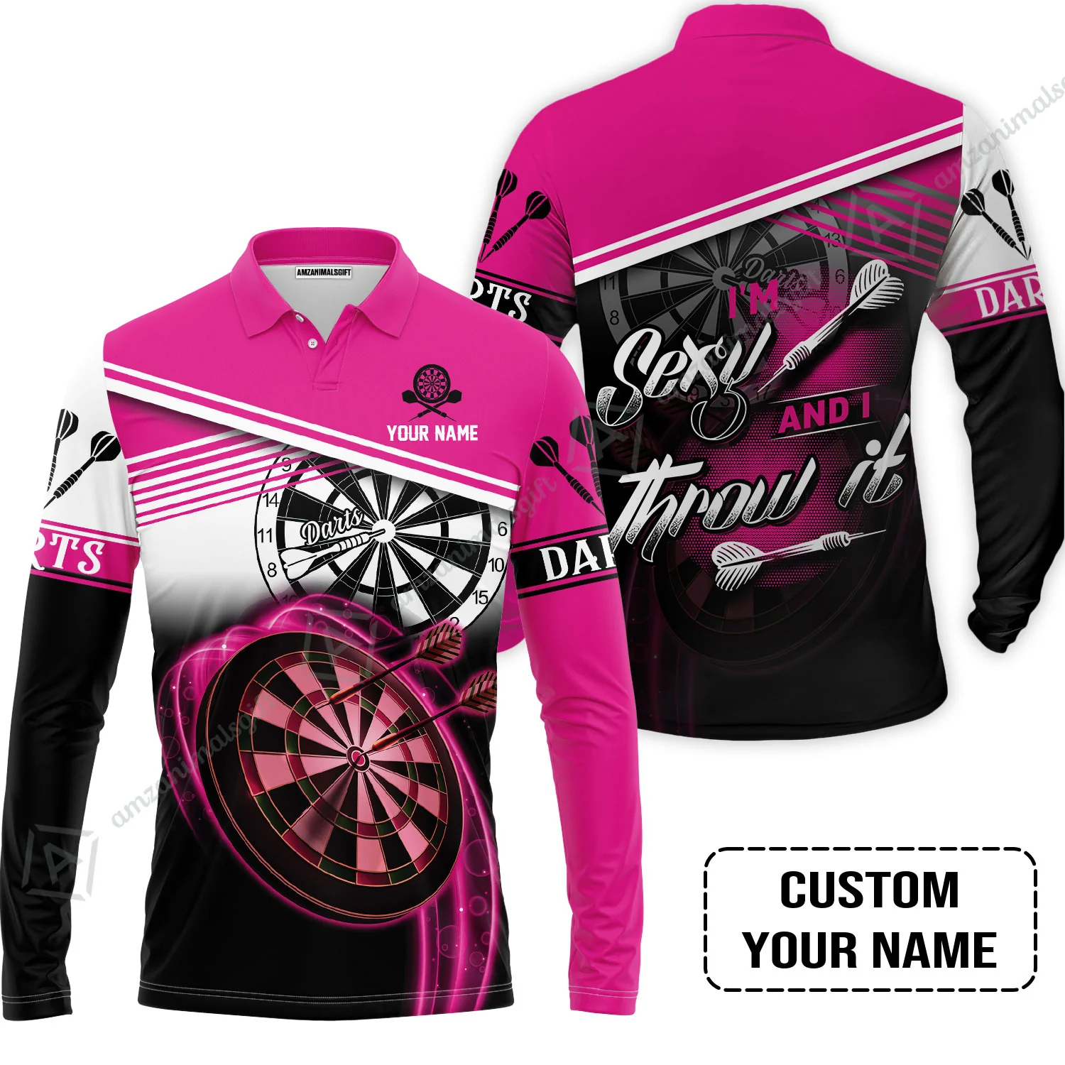 Darts Custom Name Aloha Hawaiian Shirt For Summer, Pink Dart Board Personalized Hawaiian Shirt, Gift For Darts Team Players, I'm Sexy And I Throw It - Image 8