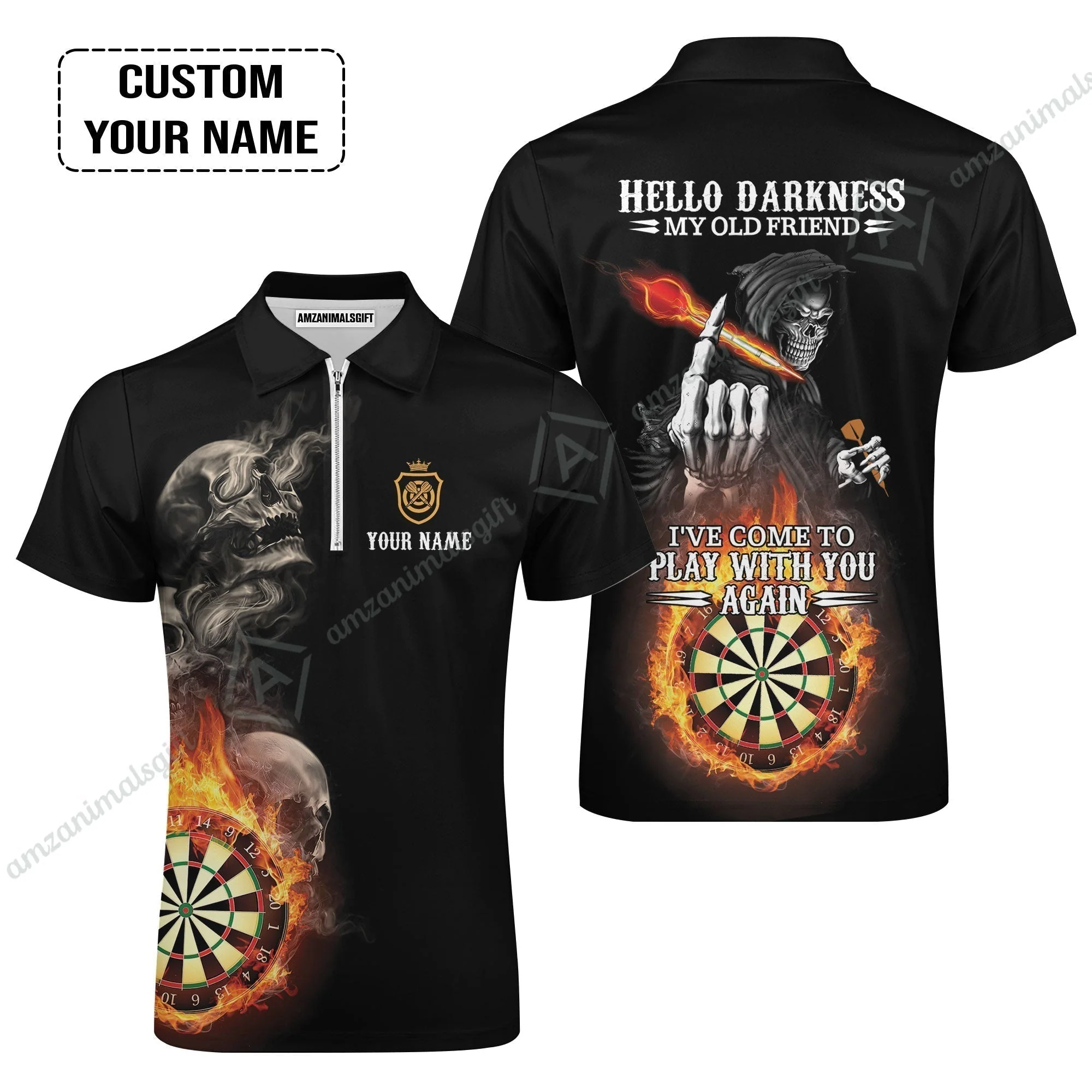 Darts Custom Name Hawaiian Shirt, Skull Personalized Hawaiian Shirt, Hello Darkness My Old Friend I've Come To Play With You Again - Image 6