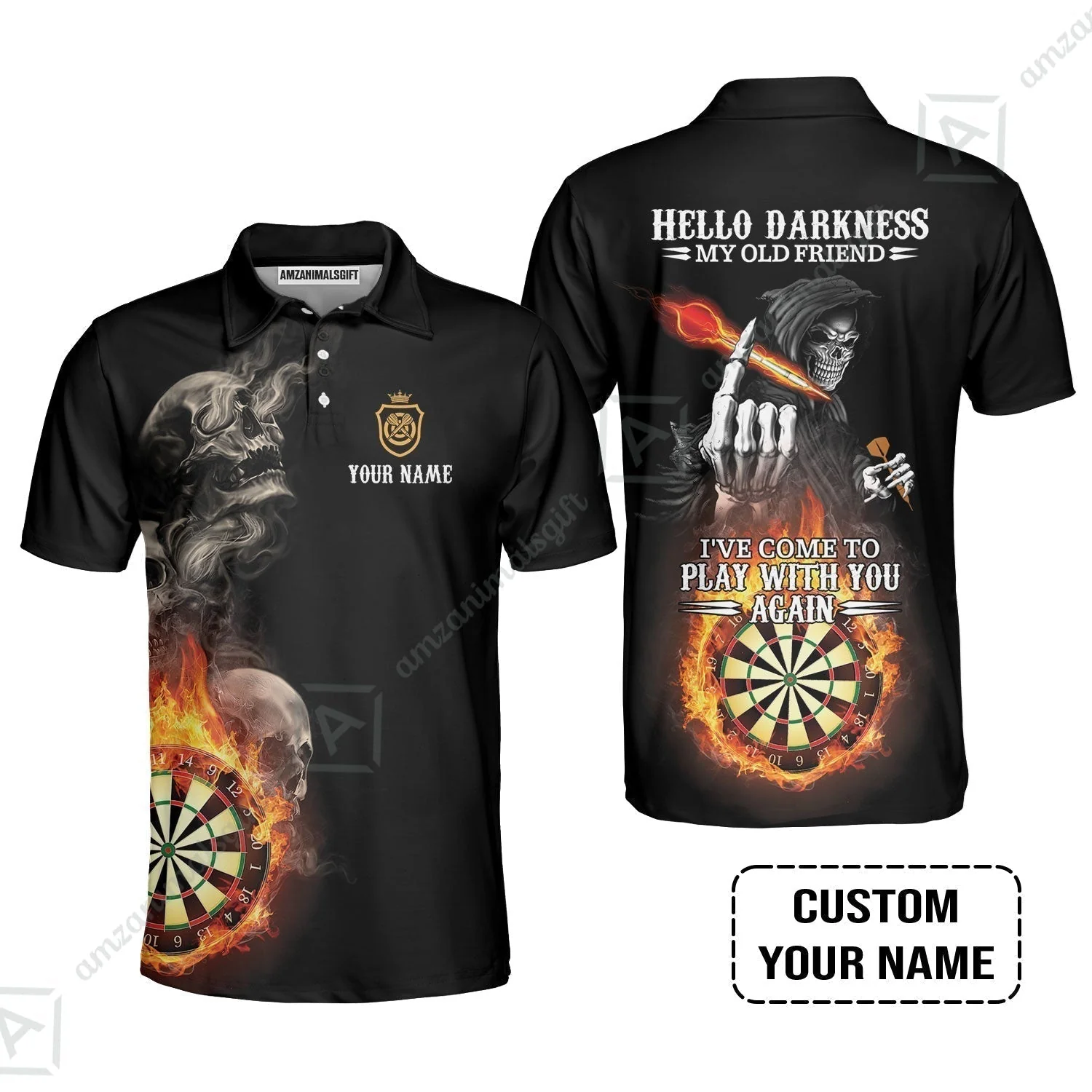 Darts Custom Name Hawaiian Shirt, Skull Personalized Hawaiian Shirt, Hello Darkness My Old Friend I've Come To Play With You Again - Image 8