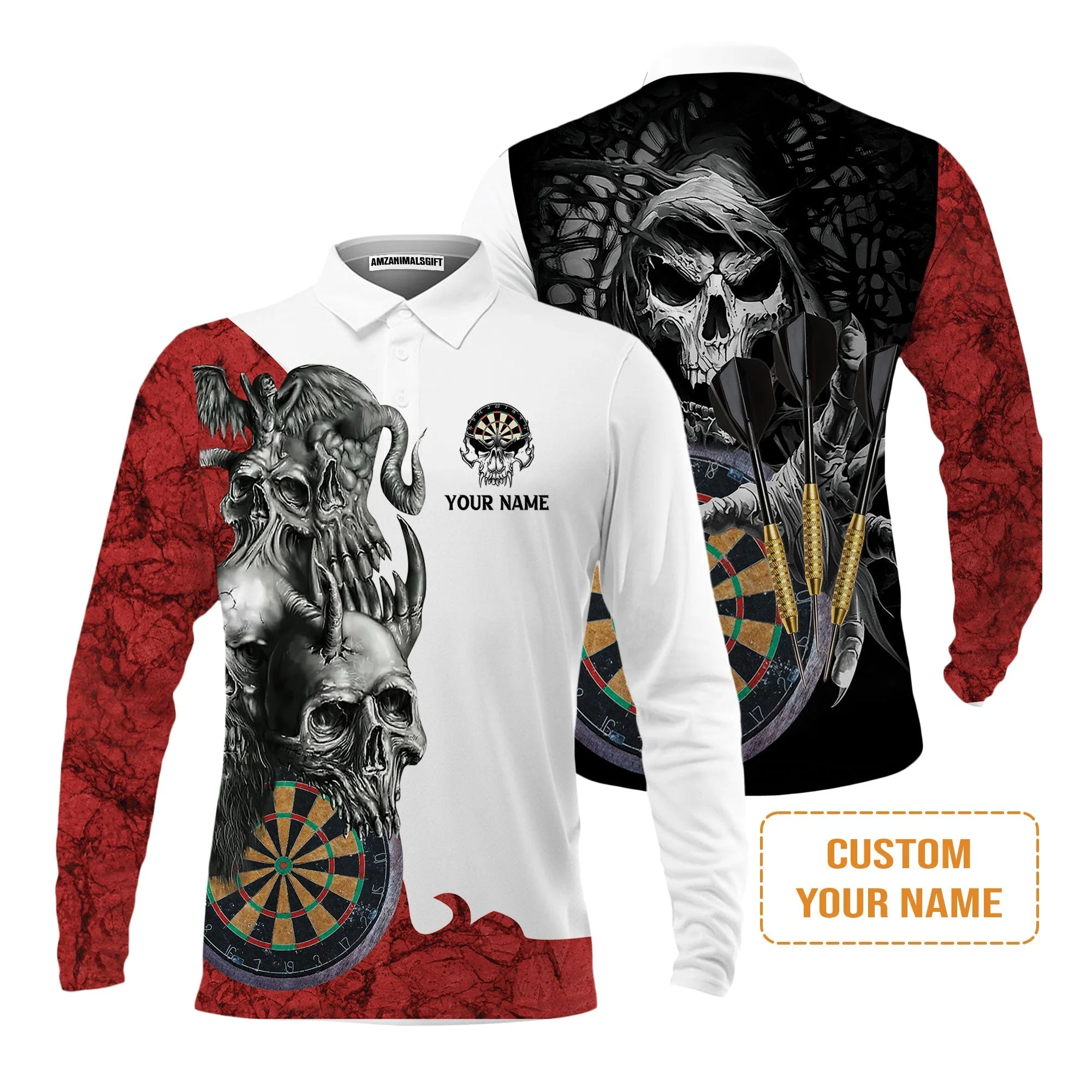 Darts Custom Name Hoodie, Dartboard Skull Personalized Hoodie - Image 4