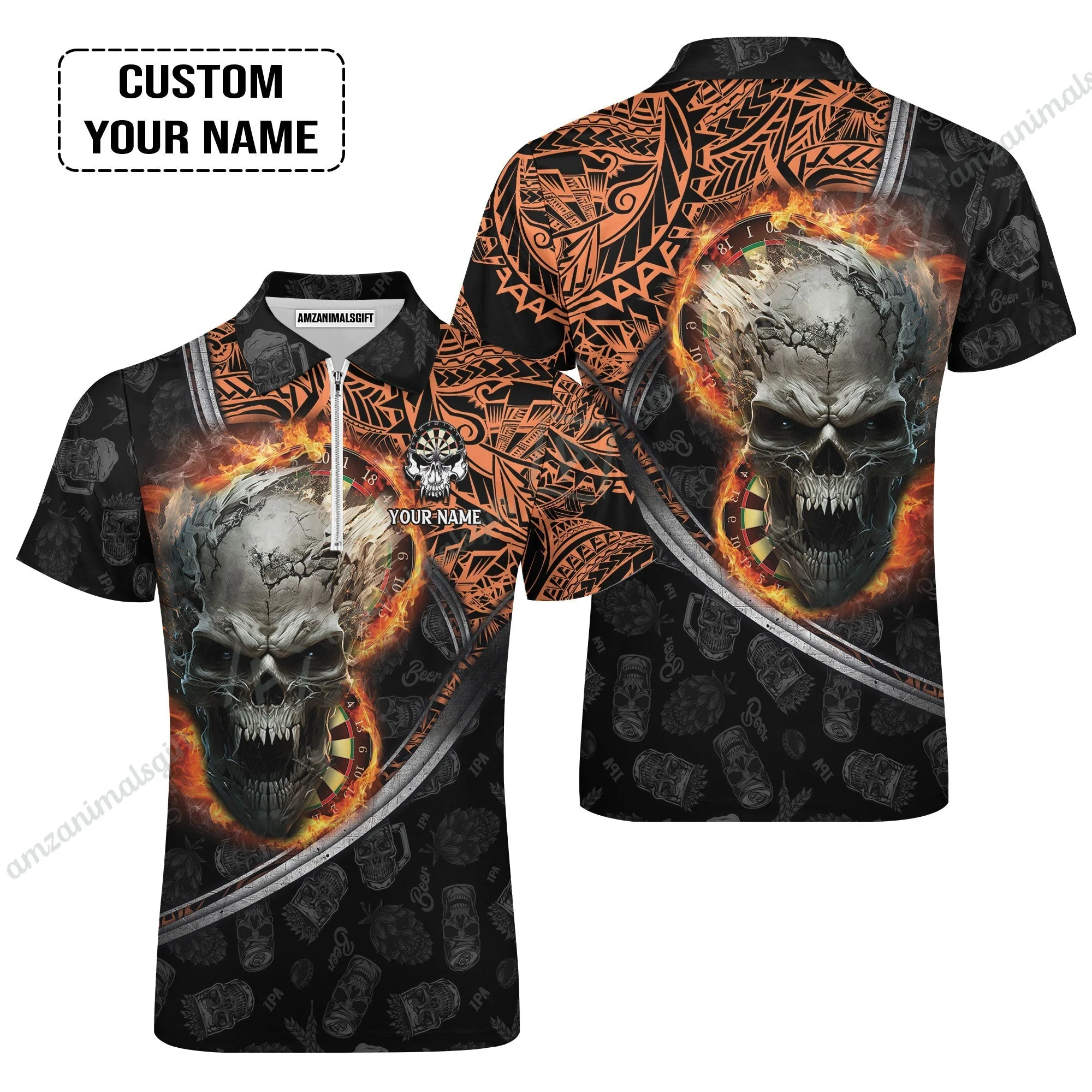 Darts Custom Name Hoodie, Skull Maori Tattoo And Darts Custom Name Hoodie, Flame Bullseye Dartboard Personalized Hoodie - Image 3