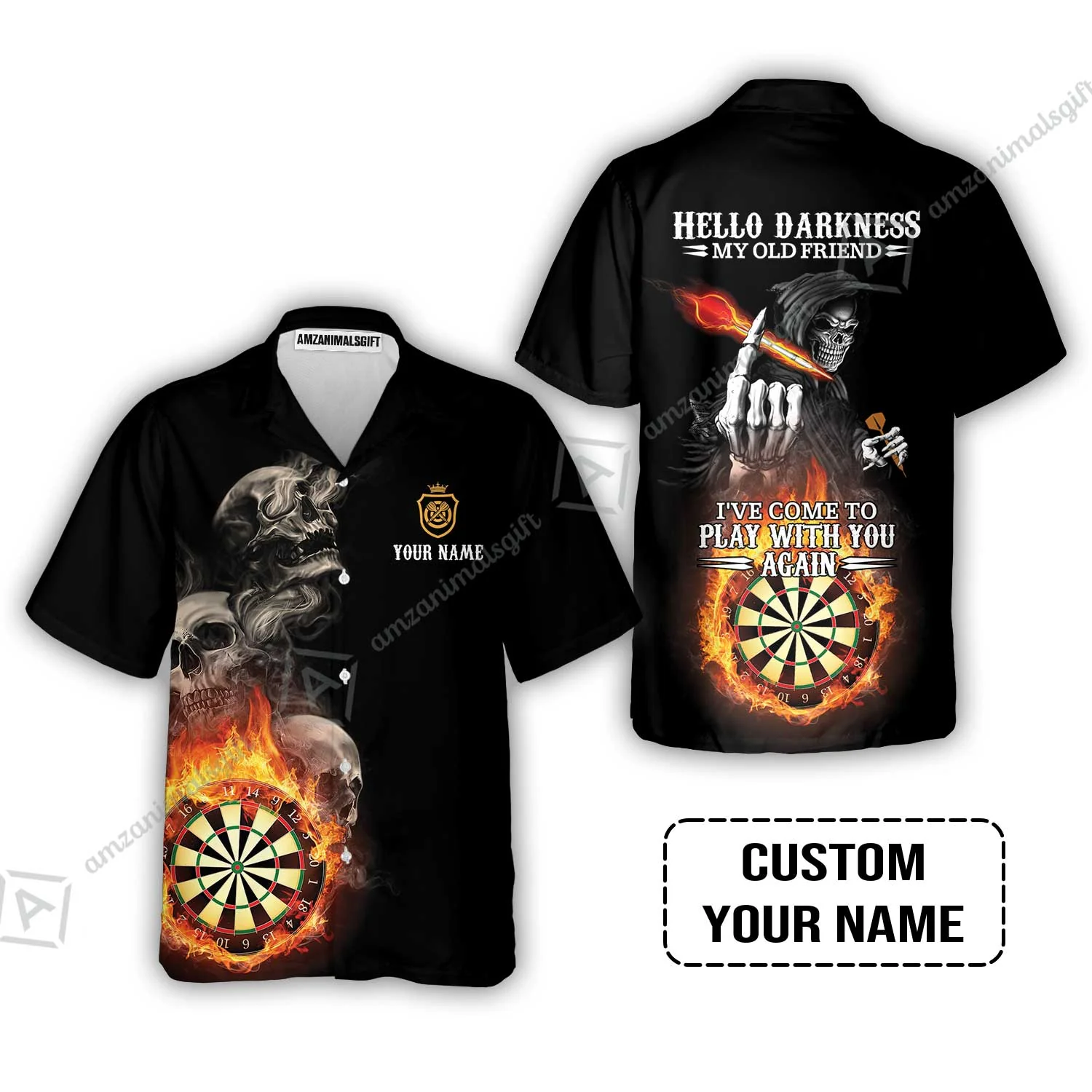 Darts Custom Name Long Polo Shirt, Skull Personalized Long Polo Shirt , Hello Darkness My Old Friend I've Come To Play With You Again - Image 8