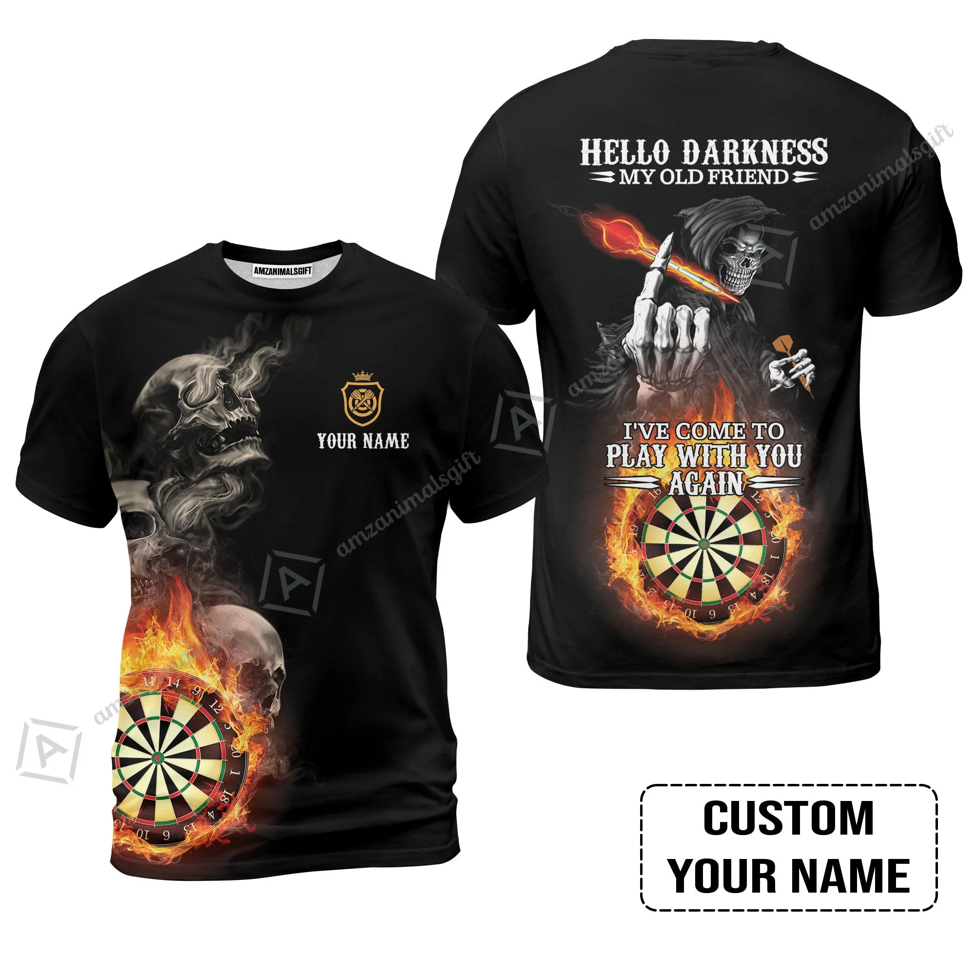 Darts Custom Name Long Polo Shirt, Skull Personalized Long Polo Shirt , Hello Darkness My Old Friend I've Come To Play With You Again - Image 9