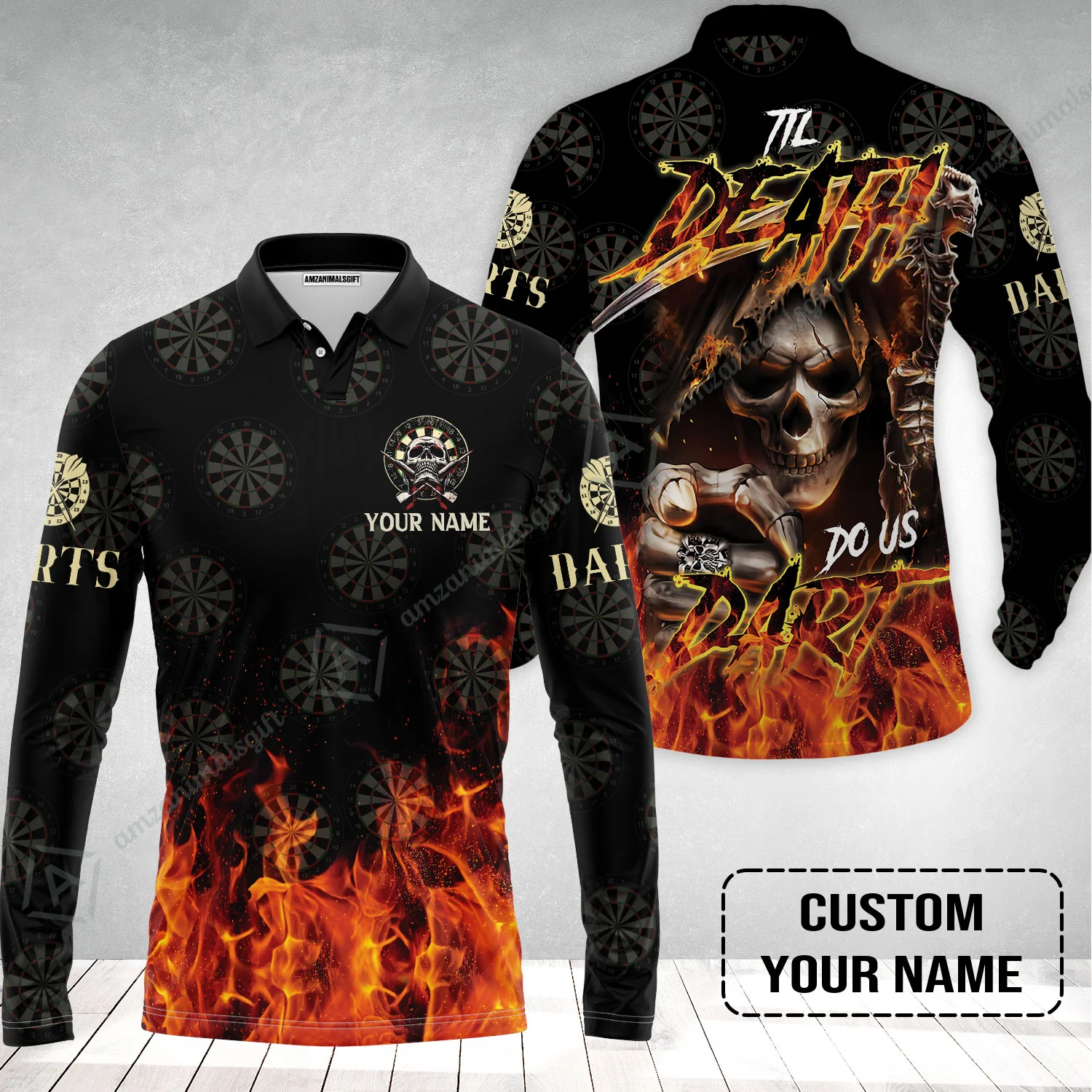 Darts Custom Name Long Polo Shirt - Til Death Do Us Dart Dartboard Personalized Long Polo Shirt - Image 2