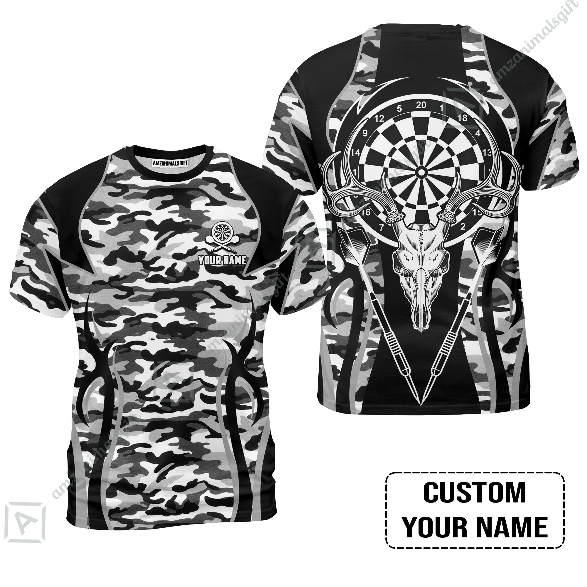Darts Custom Name Men Long Polo Shirt, Camo Darts And Deer Personalized Long Polo Shirt - Image 9
