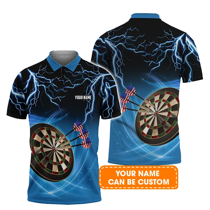 Darts Custom Name Men Polo Shirt, American Flag Dartboard Personalized Men Polo Shirt Gift For Darts Lovers, Friend, Darts Team Player - Image 2