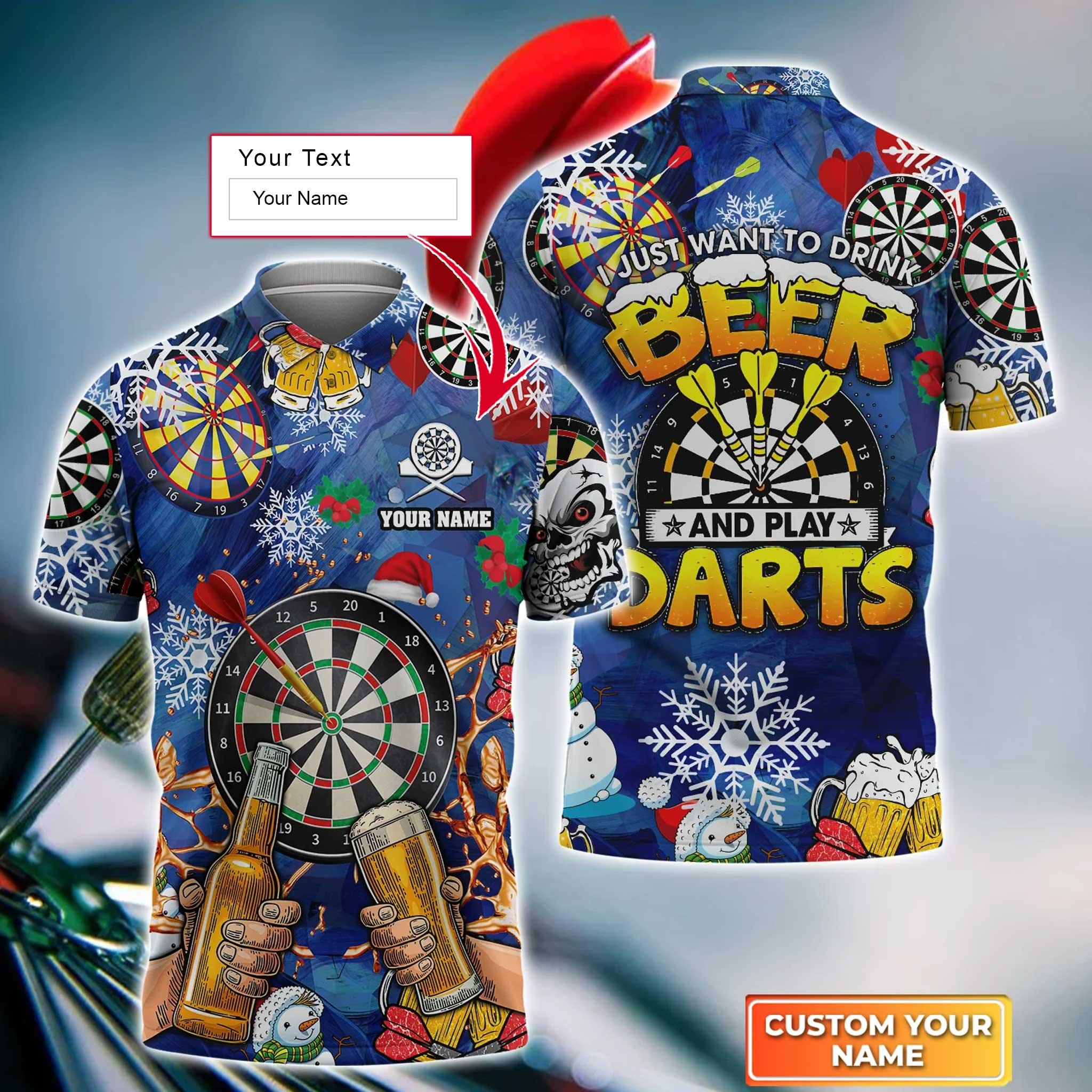 Darts Custom Name Men Polo Shirt, Beer Christmas Personalized Men Polo Shirt Gift For Darts Lovers, I Just Want To Drink Beer And Play Darts - Image 2