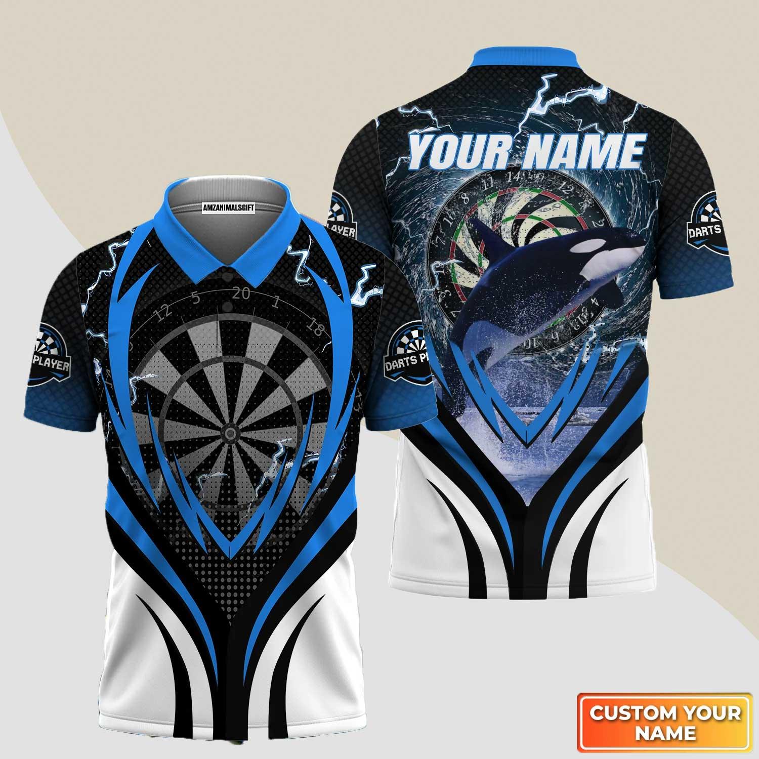 Darts Custom Name Men Polo Shirt, Bullseye Dartboard Personalized Name Whale And Darts Polo Shirts For Men, Apparel For Darts Lover, Dart Team Player