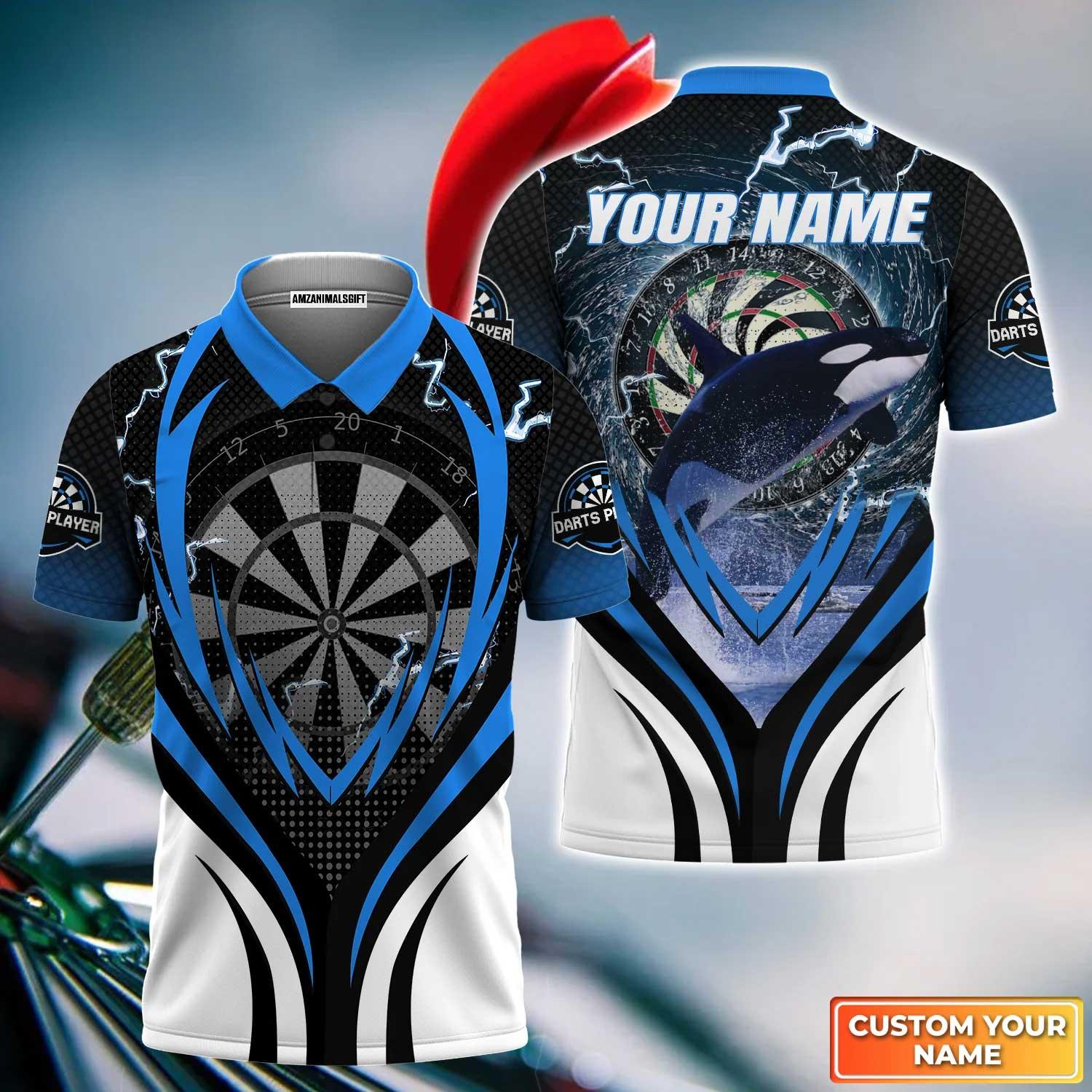 Darts Custom Name Men Polo Shirt, Bullseye Dartboard Personalized Name Whale And Darts Polo Shirts For Men, Apparel For Darts Lover, Dart Team Player - Image 2